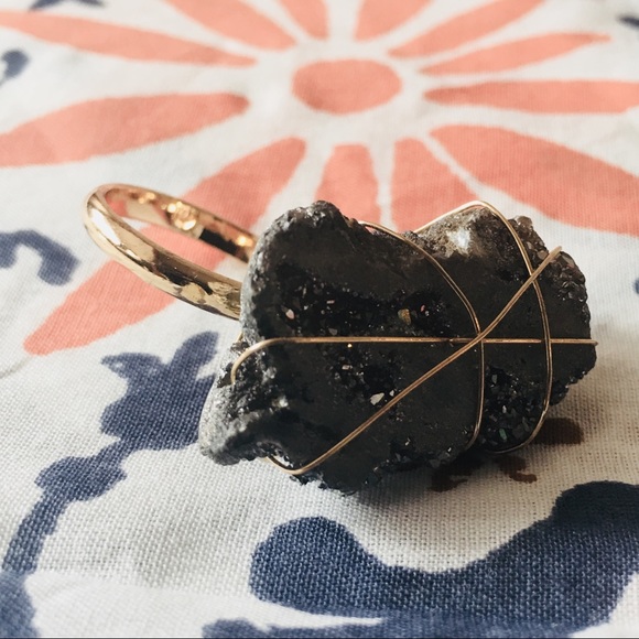 Gold Wire Wrapped Sparkly Pyrite Statement Ring - Picture 7 of 7